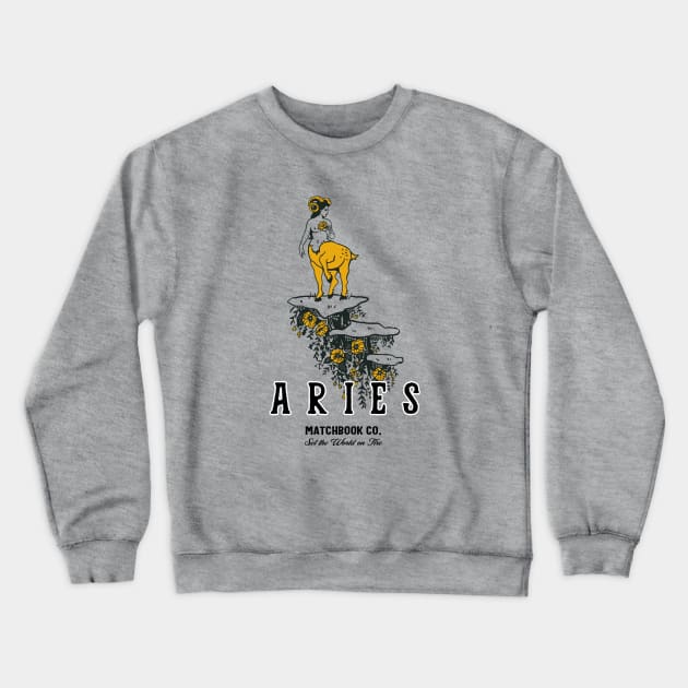 "Aries Matchbook Co: Set The World On Fire" Cool Zodiac Art Crewneck Sweatshirt by The Whiskey Ginger
